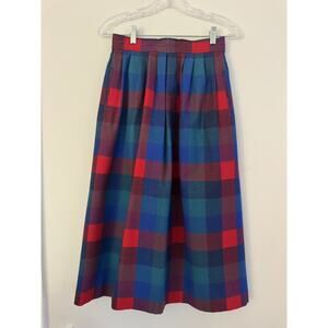 vintage Pendleton virgin wool plaid midi skirt A-line, side zipper, pockets sz8